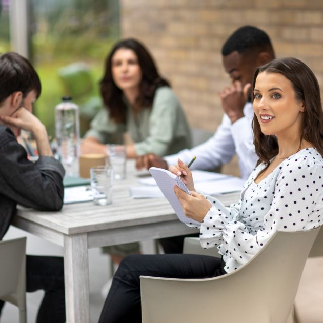 business woman wearing contact lenses