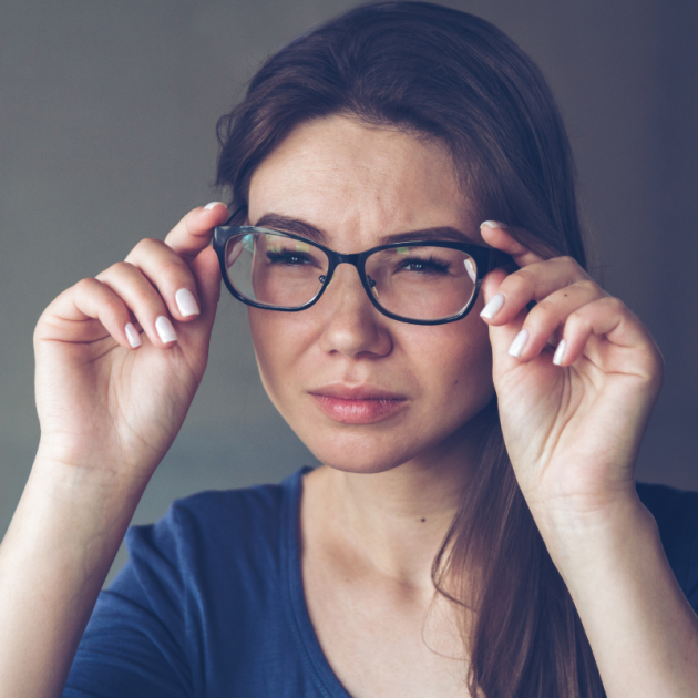 A woman with vision problems myopia