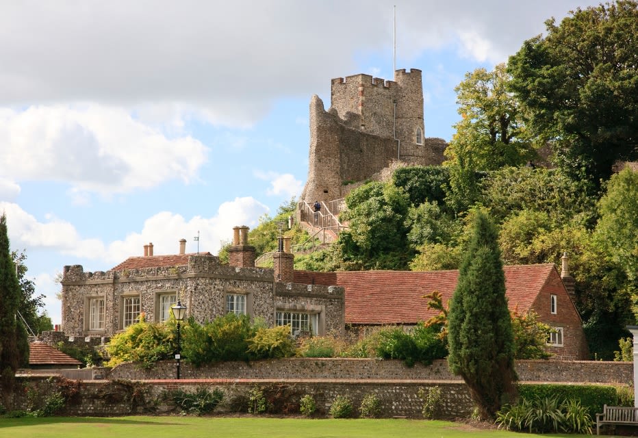 View of Lewes Castle, a historic Norman fortress located in East Sussex.
