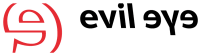 The Evil Eye brand logo, featuring the symbol in red, accompanied by the brand name in black, on a clean white background.
