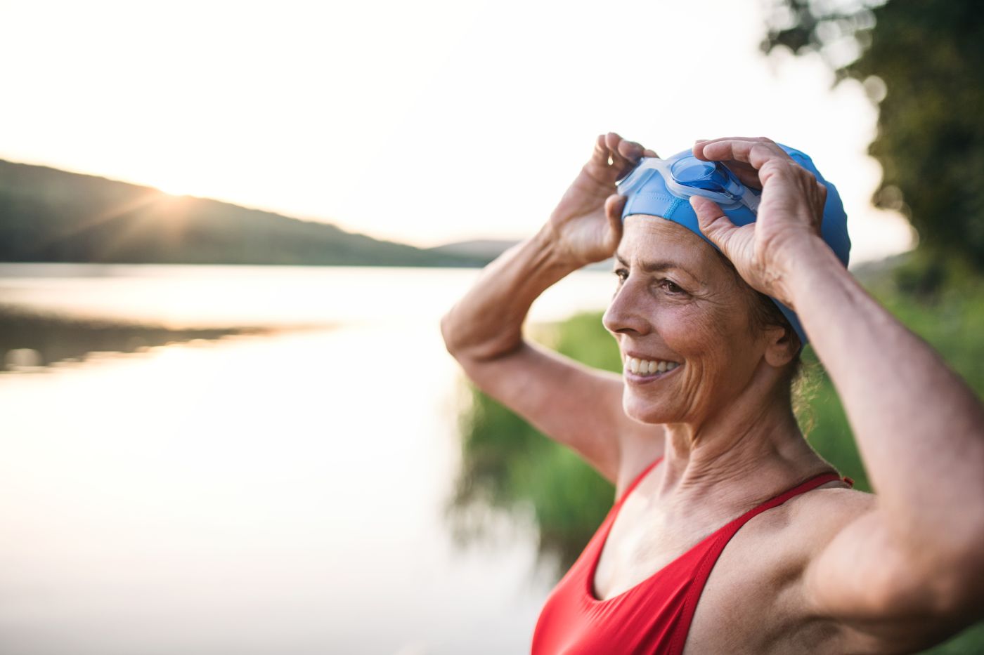 Woman in swimming cap