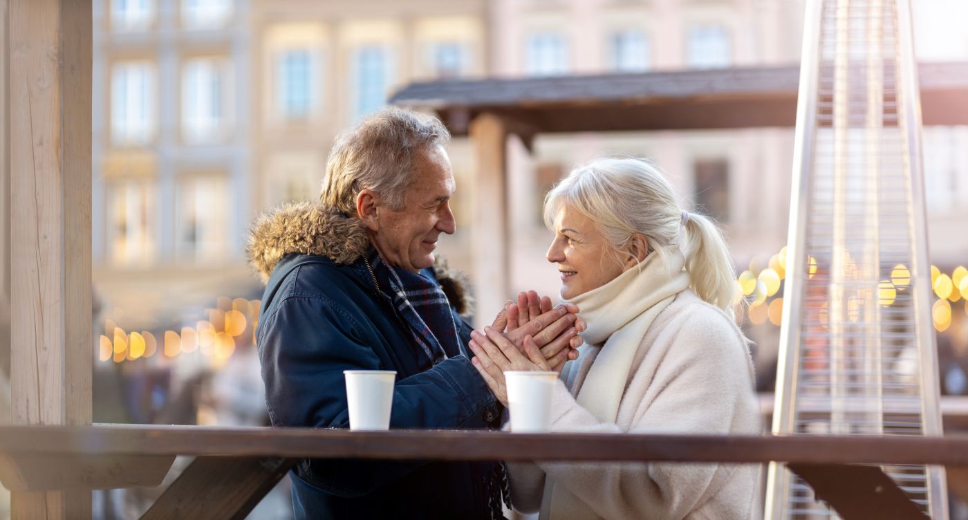 Couple talking outside