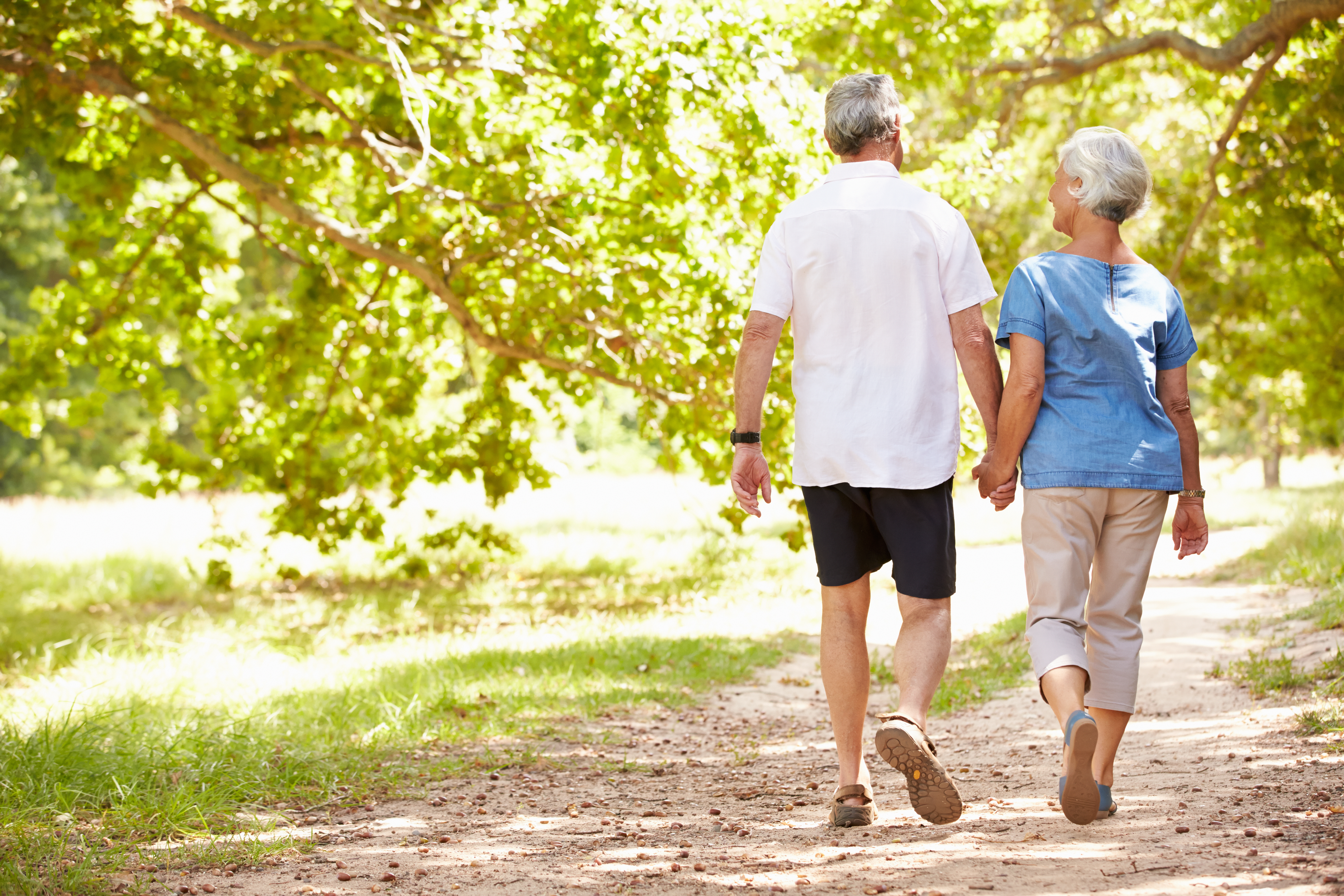Couple walking in the spring