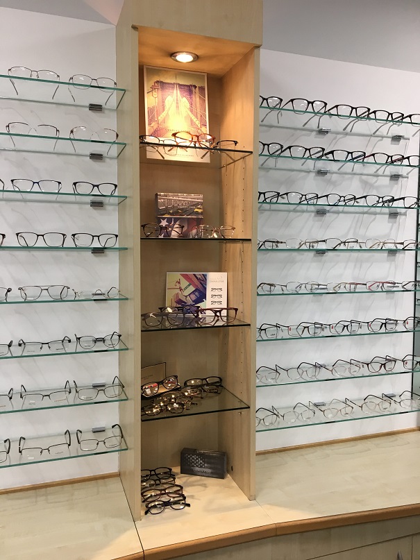 Many eyewear shelves.