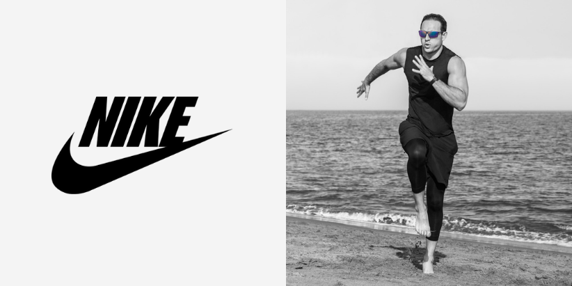 Nike campaign poster with a man running at the beach for the Nike Windstorm sunglasses.