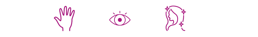 Image featuring icons representing skin tones, eye colors, and hair colors to assist in choosing the right glasses color.