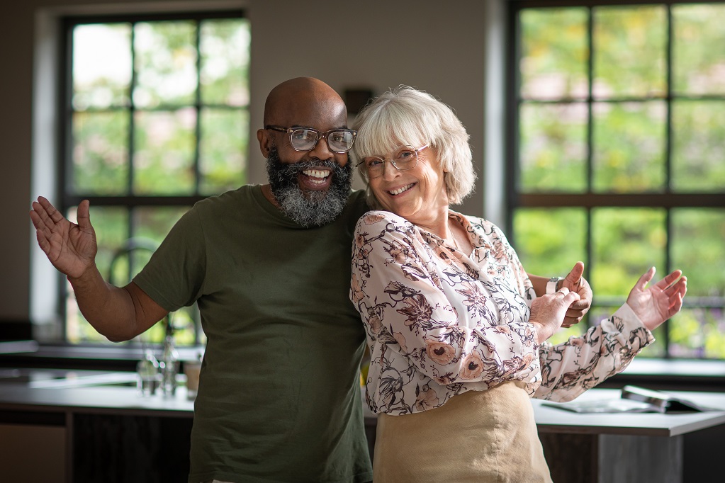 couple in sunny kitchen