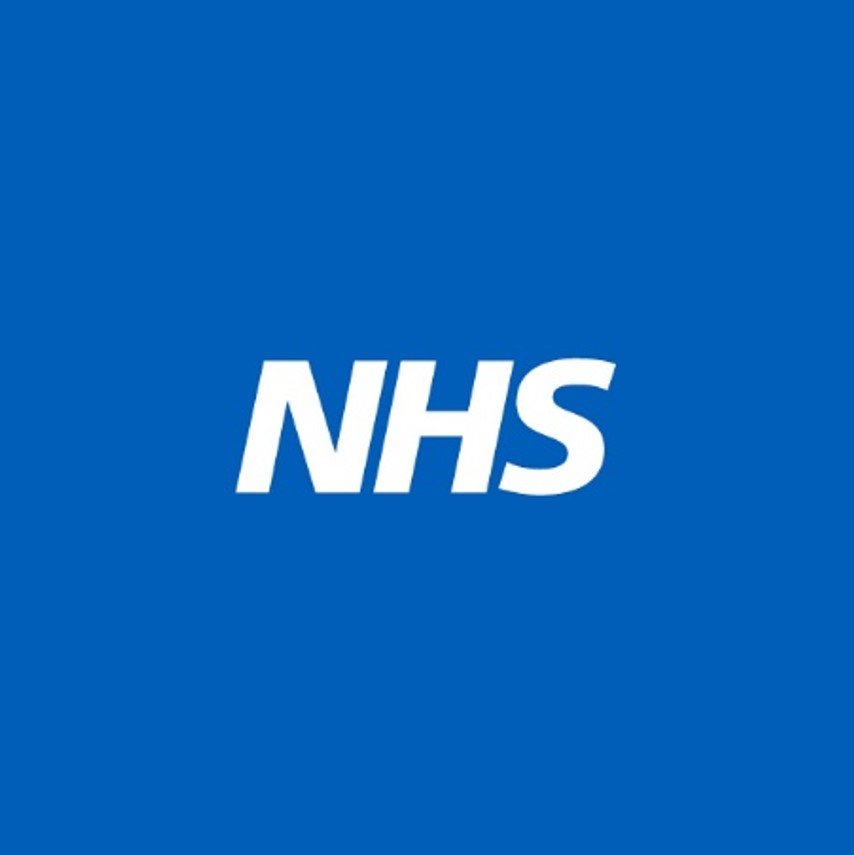 NHS logo on a blue background.