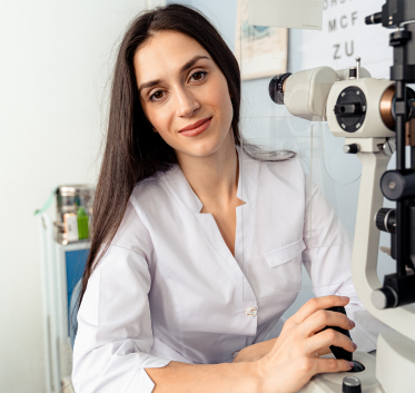 Optometrist with an Eye Examination Equipment.