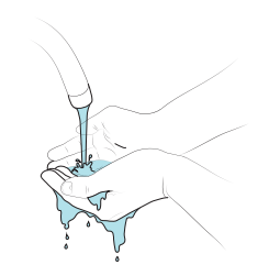 A diagram illustrating the steps for thoroughly washing hands.