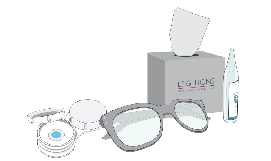 A diagram displaying a complete setup for applying contact lenses.
