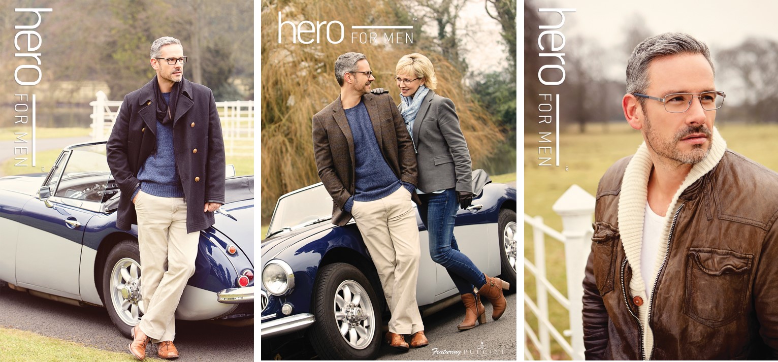 Hero for men eyewear collage of campaign posters.