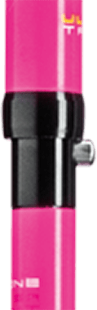 Rosa Stange eines Sportstocks mit schwarzer Metall-Schelle und Spannschraube, zwei ineinander gesteckte Segmente, senkrecht positioniert