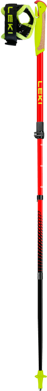 Ultratrail FX Junior bastoncino telescopico rosso con impugnatura giallo neon, cinturino imbottito, inserto in sughero, serraggio regolabile