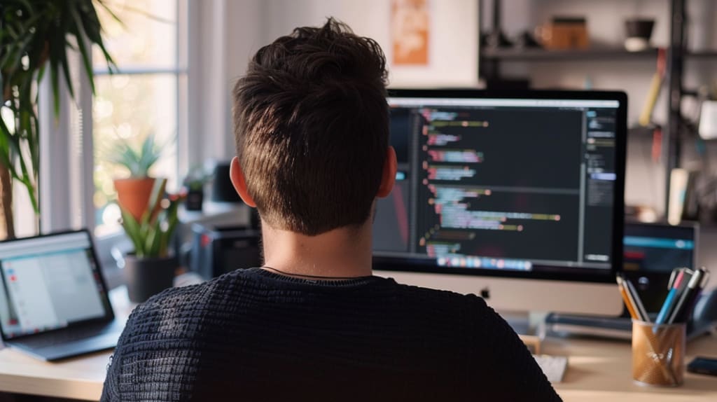 Person working on a computer screen