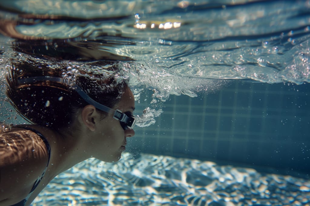 Vrouw zwemt onder water