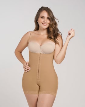firm compression boyshort body shaper with butt lifter front hook-and-eye closure-880- Beige-MainImage