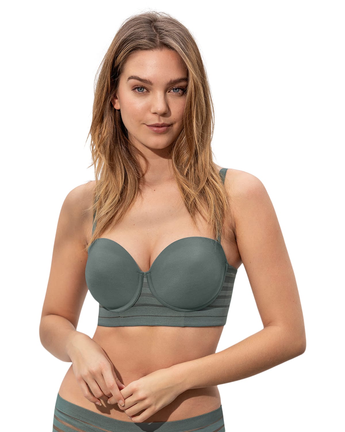 Lace Stripe Underwire Push Up Bra - SUPPORT STRAPLESS