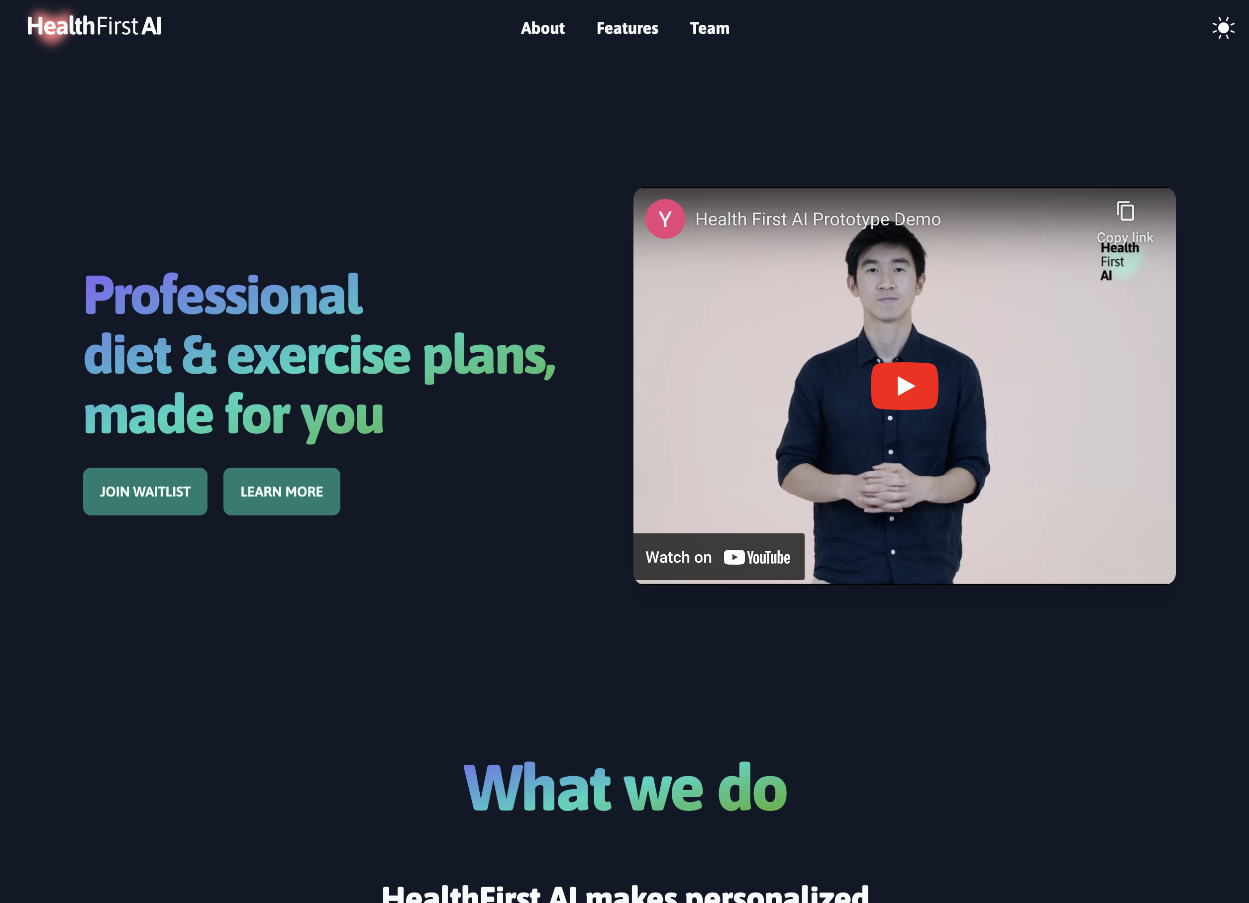 HealthFirst AI landing page