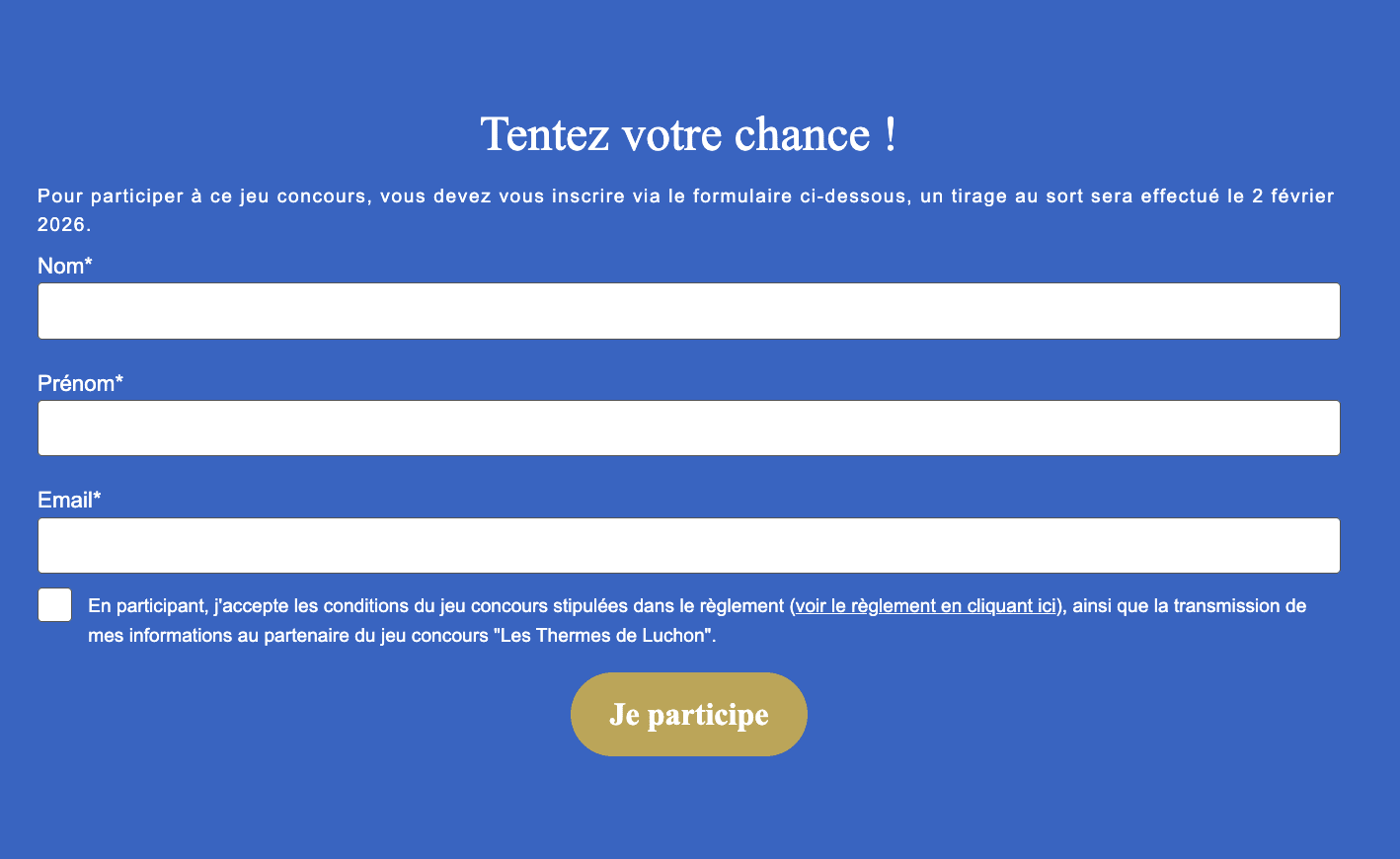 Jeu concours mini-cure thermale pour deux personnes aux Thermes de Luchon formulaire