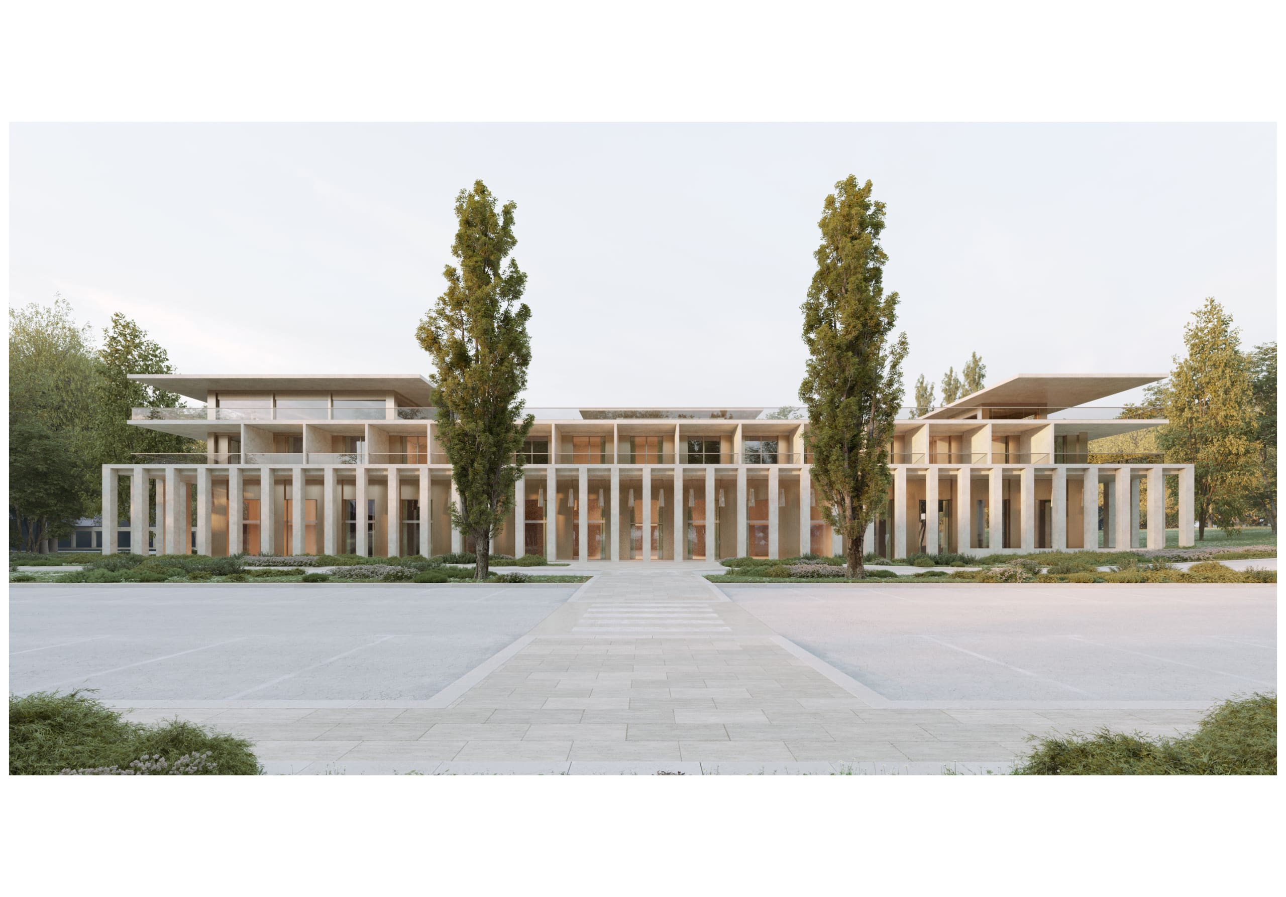 Vue 3D du futur bâtiment thermal à Divonne-les-Bains – perspective