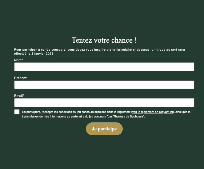 Jeu concours mini-cure thermale pour deux personnes aux Thermes de Saubusse formulaire