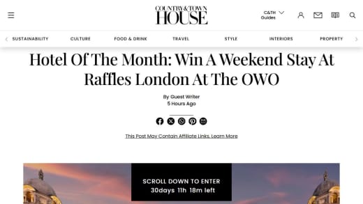 Weekend Stay At Raffles London At The Owo