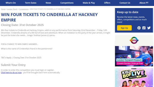 Four Tickets To Cinderella At Hackney Empire