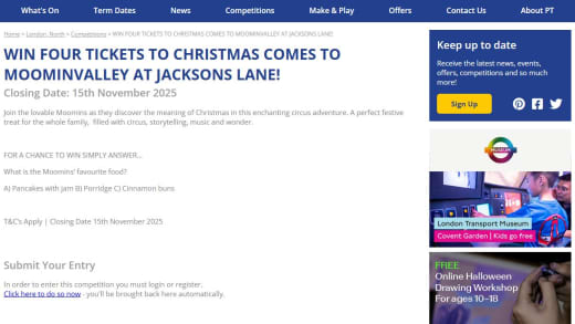Tickets To Christmas Comes To Moominvalley
