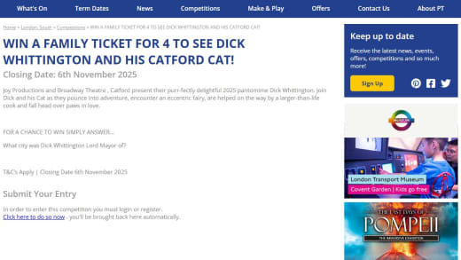 Family Ticket To Whittington Pantomime