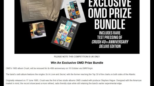 OMD Crush 40th Anniversary Vinyl Test Pressing, T-Shirt, and Poster Bundle