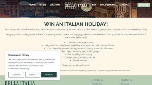 Win Italian Holiday Package Italian Holiday Package
