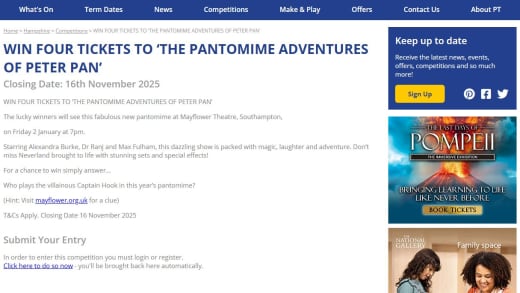 Four Tickets To The Pantomime Adventures Of Peter Pan