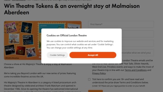 Theatre Tokens and Malmaison Aberdeen Overnight Stay