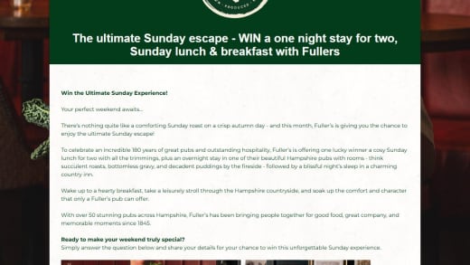 Overnight Stay For Two with Sunday Lunch and Breakfast