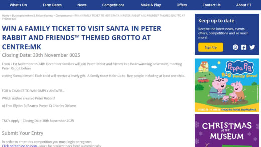 Family Ticket To Visit Santa In Peter Rabbit And Friends Themed Grotto