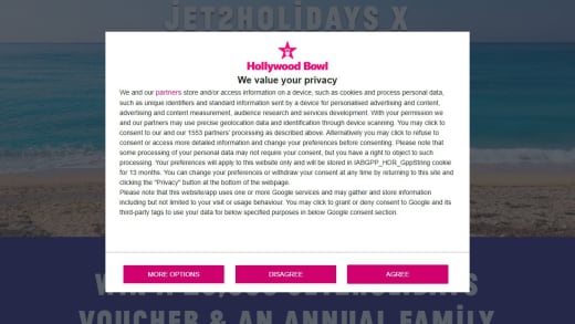Jet2holidays Voucher and Hollywood Bowl Annual Family Pass