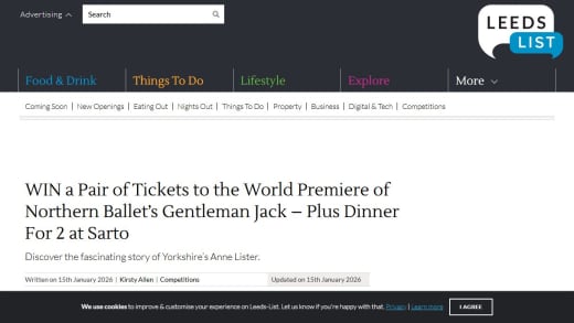 Tickets to Northern Ballet's Gentleman Jack Premiere with Dinner