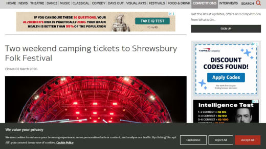 Weekend Camping Tickets To Shrewsbury Folk Festival