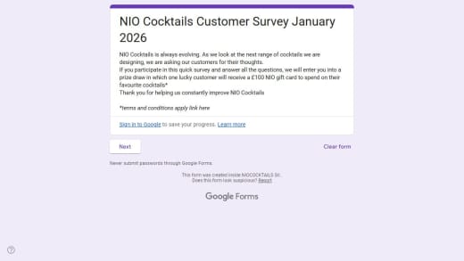 NIO Cocktails Gift Voucher