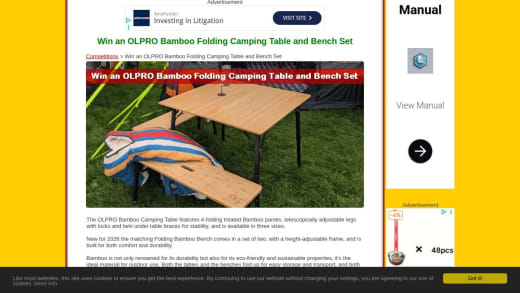 Bamboo Camping Table With Two Benches Set