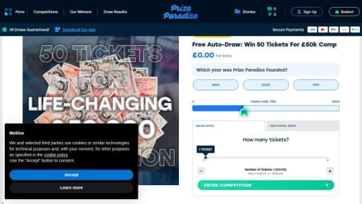 Tickets For Fifty Thousand Pound Competition Entry