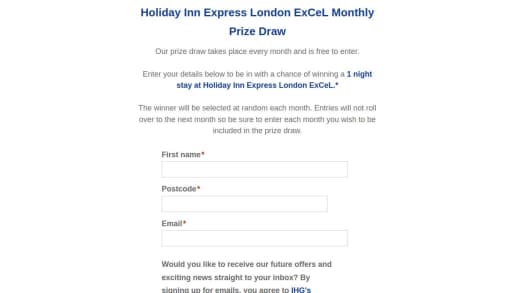 One Night Stay at Holiday Inn Express London Excel