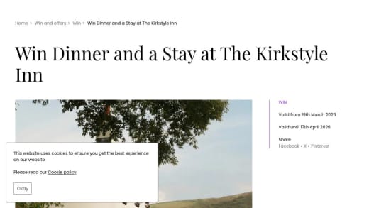 One Night Mid-Week Stay for Two with Dinner and Breakfast