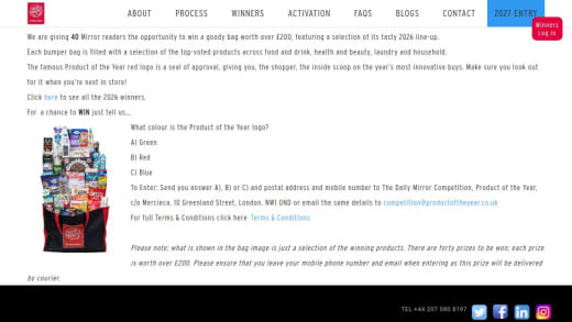 Product Of The Year Goody Bag