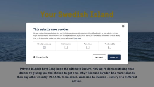 One Year Personal Use of a Designated Swedish Island and Travel Voucher