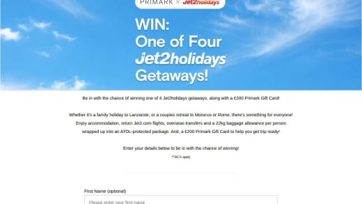 Jet2holidays Prize and Primark Gift Card
