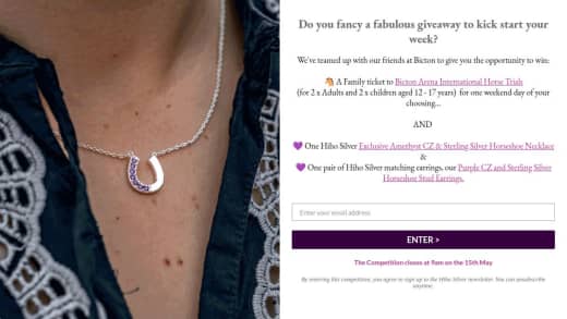 Bicton International Horse Trials Family Ticket and Hiho Silver Jewellery Set