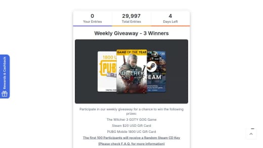 The Witcher 3 Game, Steam Voucher, or PUBG Mobile UC Voucher