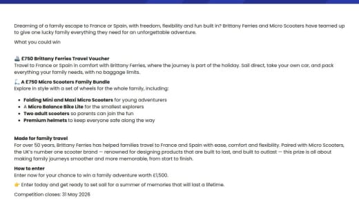 Brittany Ferries Travel Voucher and Micro Scooters Bundle
